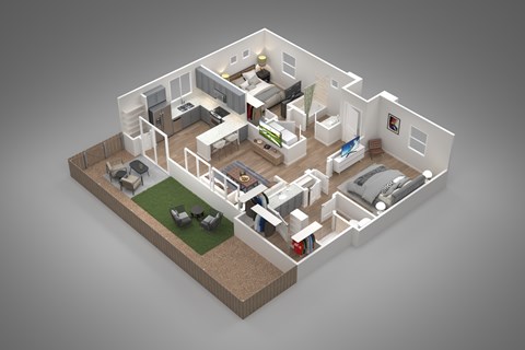 Floor plan for 2 beds, 2 baths, 960 sqft